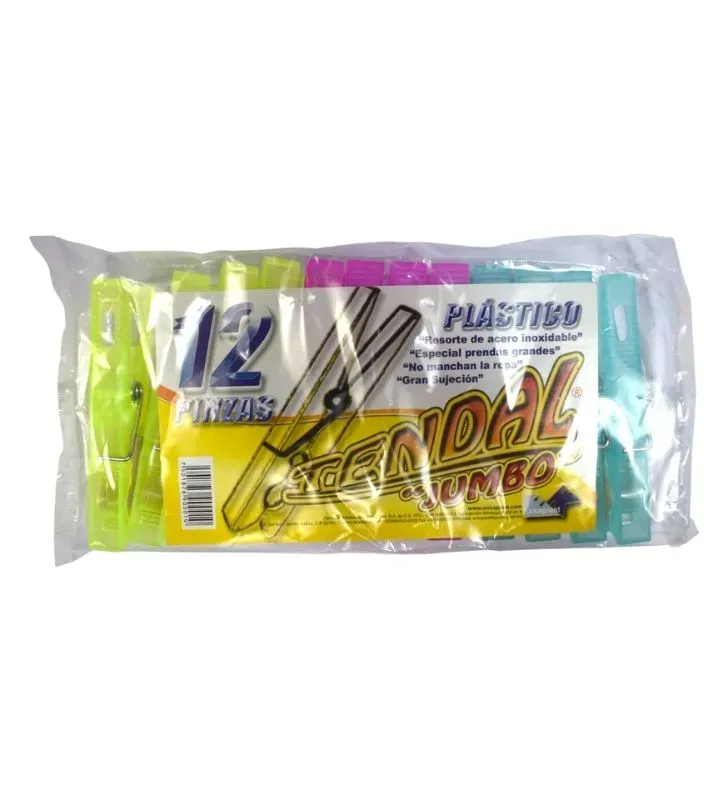 Pinza para ropa Jumbo Enkaplast – 12 piezas, colores surtidos