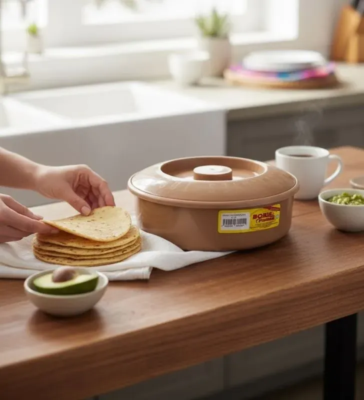Tortillero Mexicano Café Boris – 19 cm, Plástico Resistente
