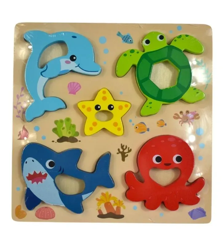 Rompecabezas de Madera 8359Y – Diseños de Animalitos del Mar, Dinosaurios y Autos