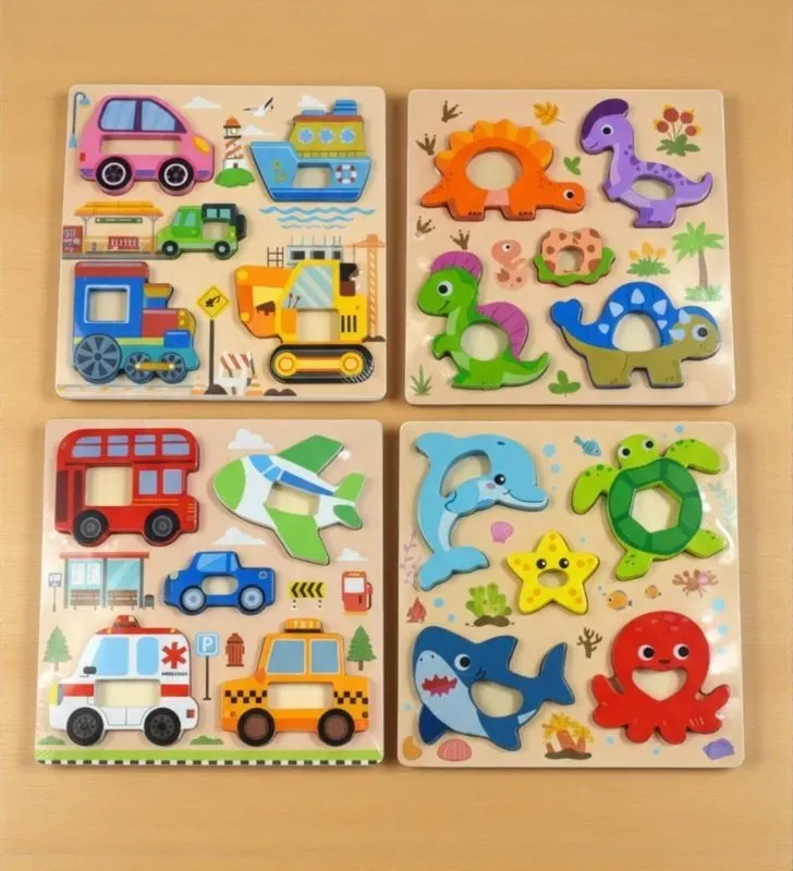 Rompecabezas de Madera 8359Y – Diseños de Animalitos del Mar, Dinosaurios y Autos