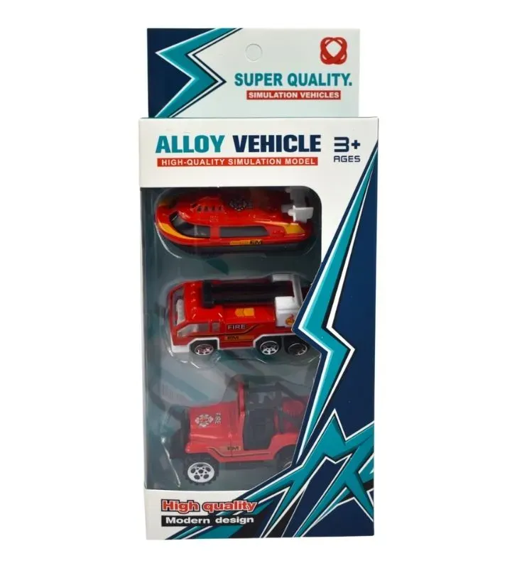 Set 3 vehículos de juguete CM-7450A – lancha, bomberos y jeep