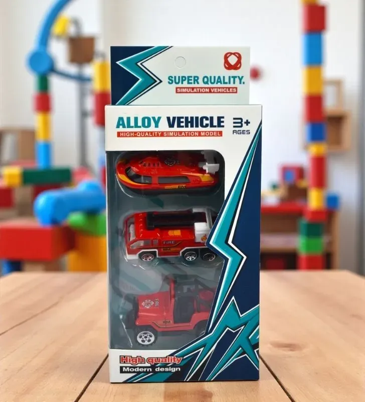 Set 3 vehículos de juguete CM-7450A – lancha, bomberos y jeep