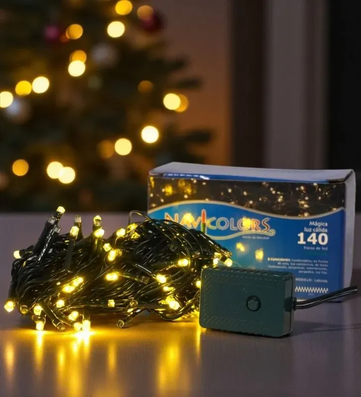 Luz cálida Navicolors L562295 – 140 LEDs Cable Verde para Árbol de Navidad
