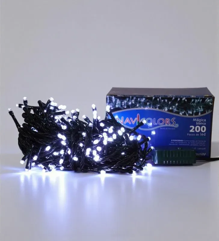 Luz Navicolors L562328 – 200 LEDs Blanca Cable Verde para Árbol de Navidad