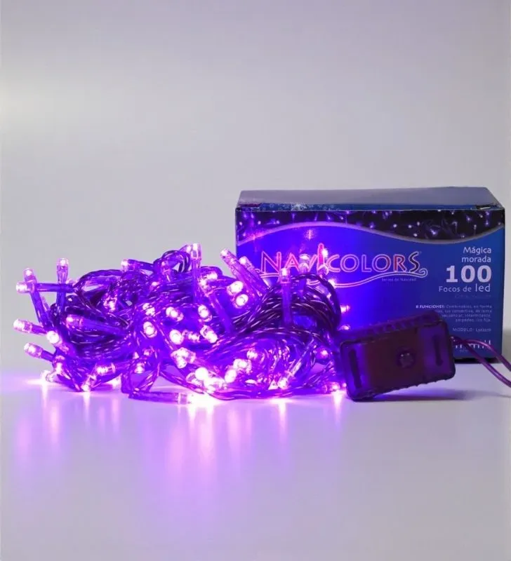 Luces Navicolors L562276 – 100 LEDs Moradas Cable Morado para Decoración Navideña