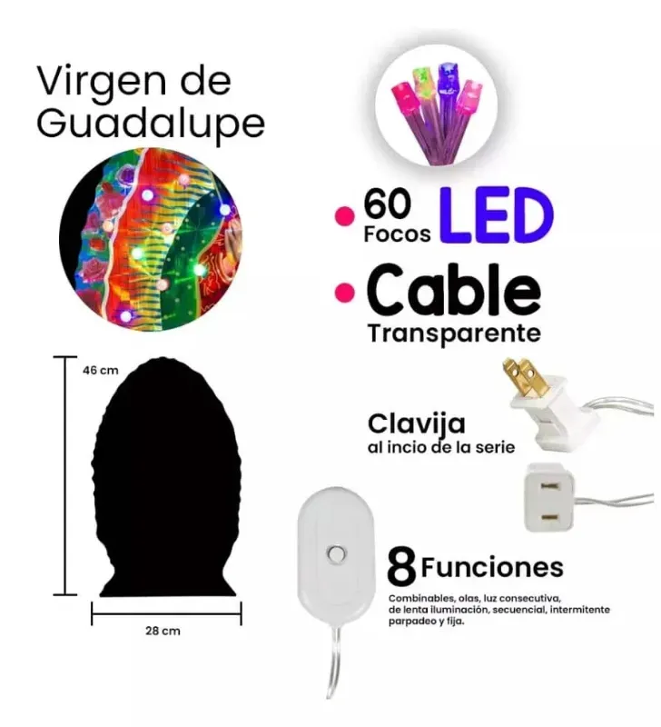 Luz Navicolors L562321 – 60 LEDs Multicolor Virgen de Guadalupe