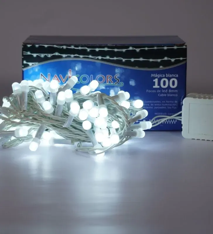Serie Navideña Blanca Navicolors L573076 – 100 LED Luz Blanca Cable Blanco
