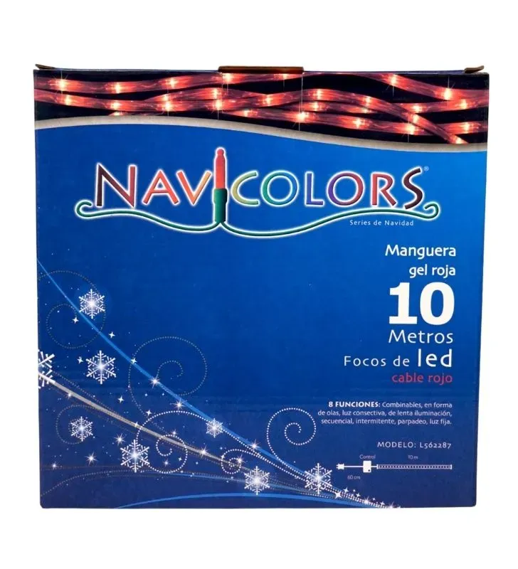 Manguera LED Navicolors L562287 – 10 m Luz Roja Cable Rojo para Decoración Navideña