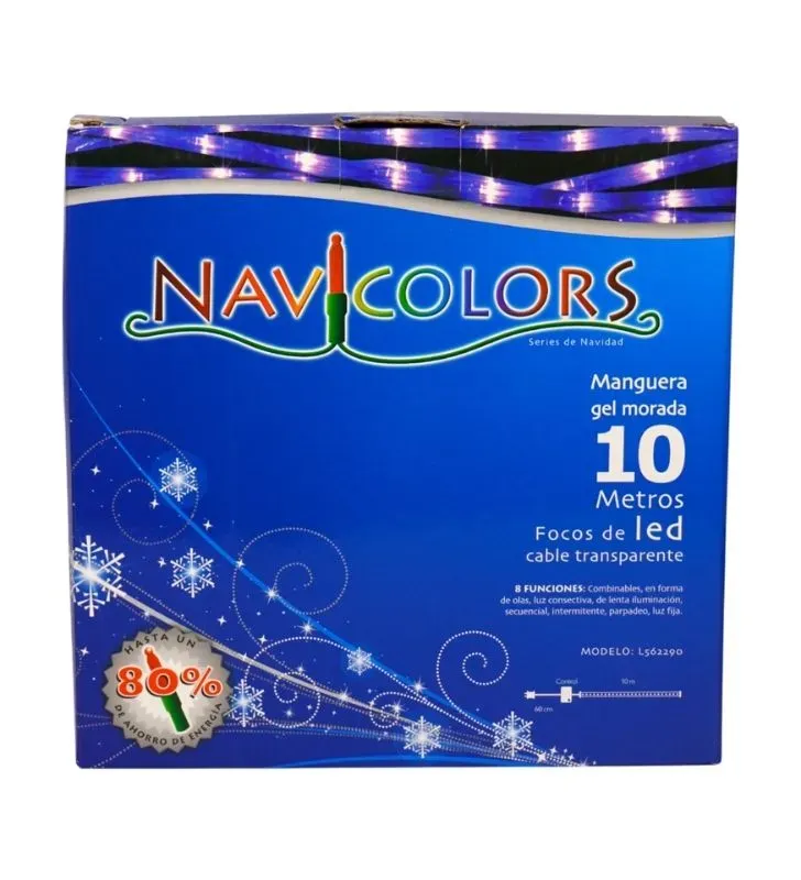 Manguera LED Navicolors L562290 – 10 m Luz Morada Cable Transparente para Decoración Navideña