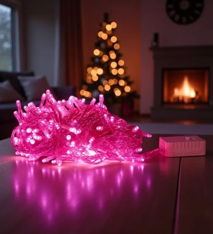 Manguera LED Navicolors L554414 – 13 m Luz Rosa Cable Rosa para Decoración Navideña