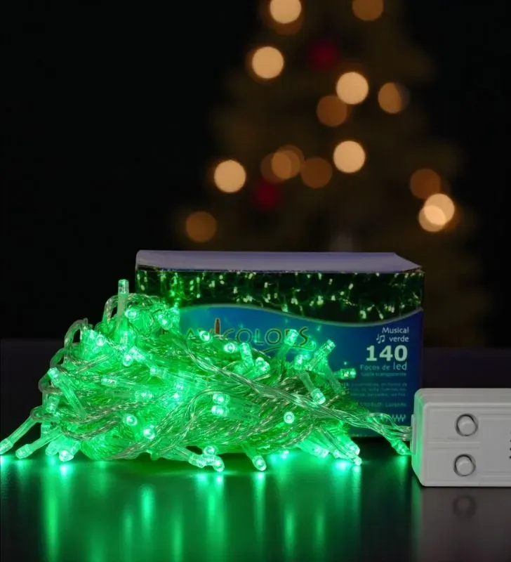 Serie Navideña Verde Navicolors L573085 – 140 LED Musical Multicolor Cable Transparente