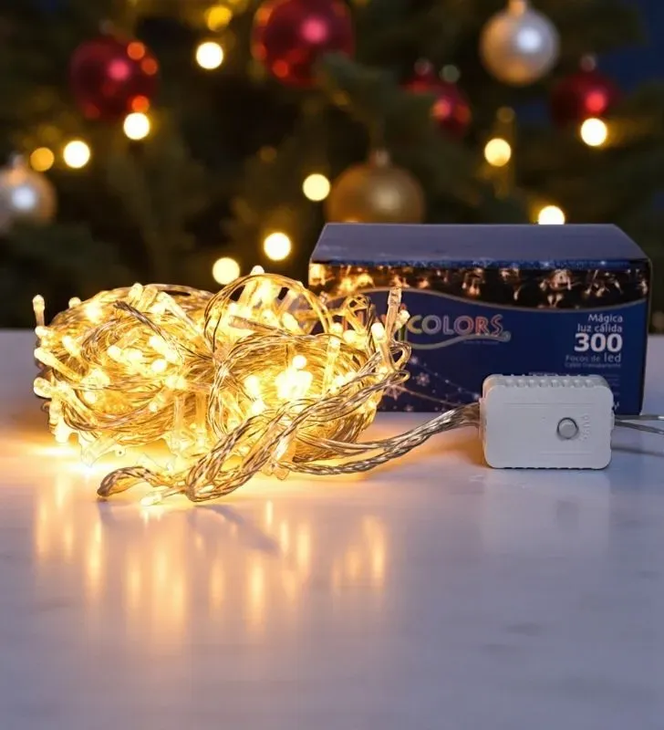 Serie LED 300 Focos Luz Cálida Cable Transparente Navicolors L562209