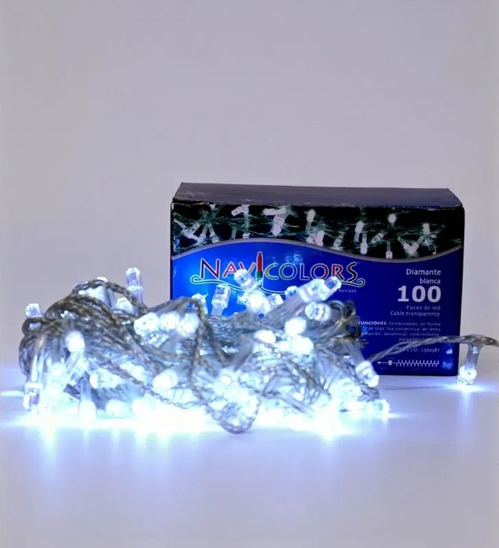 Serie LED 100 Focos Diamante Blanca Cable Transparente Navicolors L562387