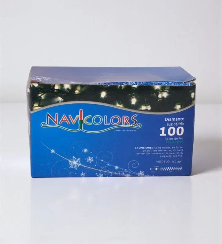 Serie Navideña Navicolors L562390 – 100 LED Diamante Luz Cálida Cable Verde