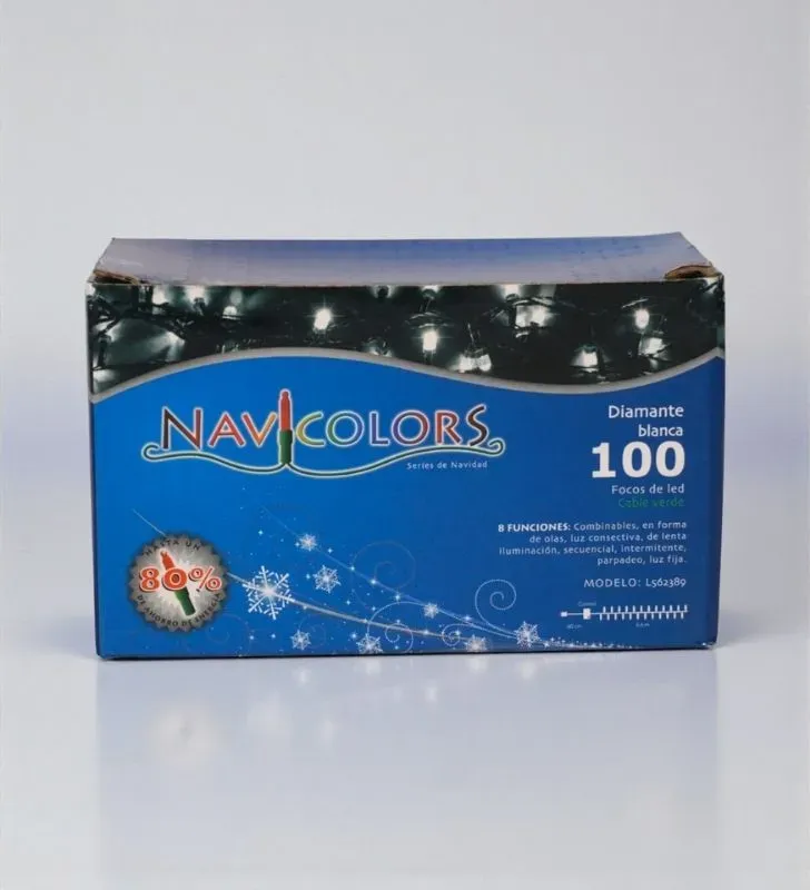 Navicolors L562389 – 100 LED Diamante Luz Blanca Cable Verde