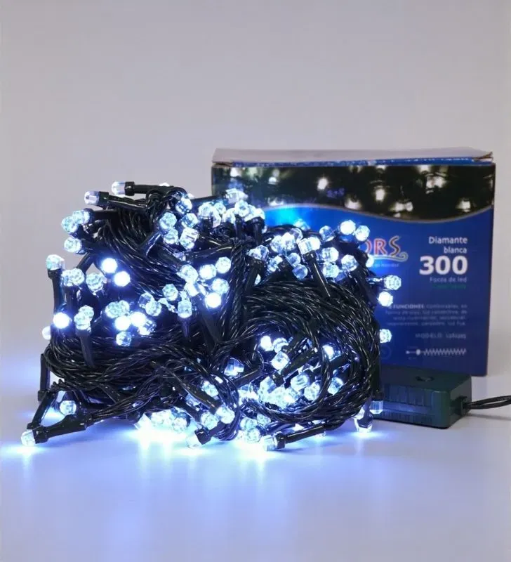 Navicolors L562395 – 300 LED Diamante Luz Blanca Cable Verde