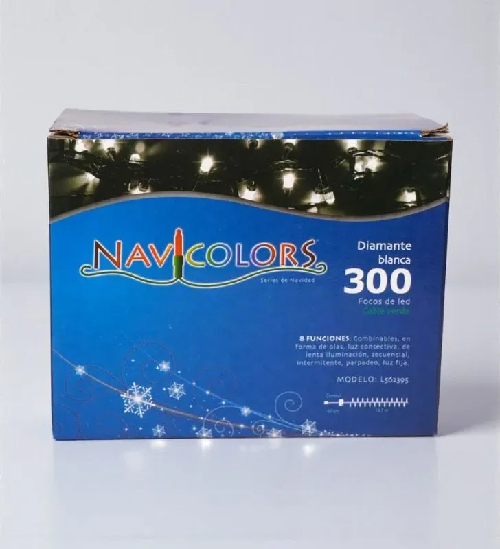 Navicolors L562395 – 300 LED Diamante Luz Blanca Cable Verde