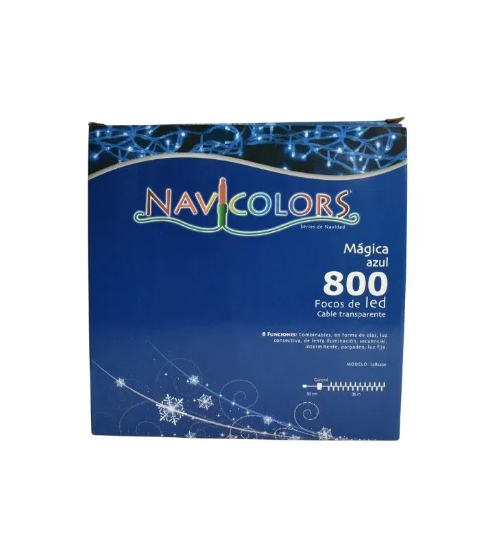 Serie Navideña LED Azul 800 focos – Navicolors Cable Transparente