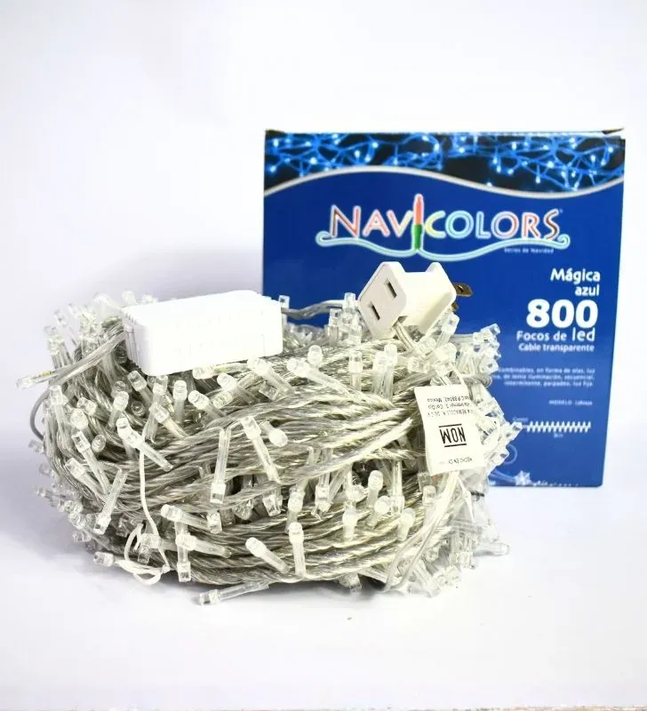 Serie Navideña LED Azul 800 focos – Navicolors Cable Transparente