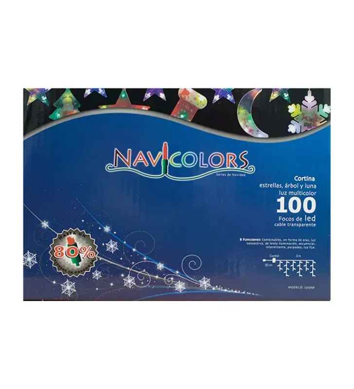 Serie Cortina Navideña Navicolors L573156 – Cortina LED 100 Focos Multicolor Cable Transparente