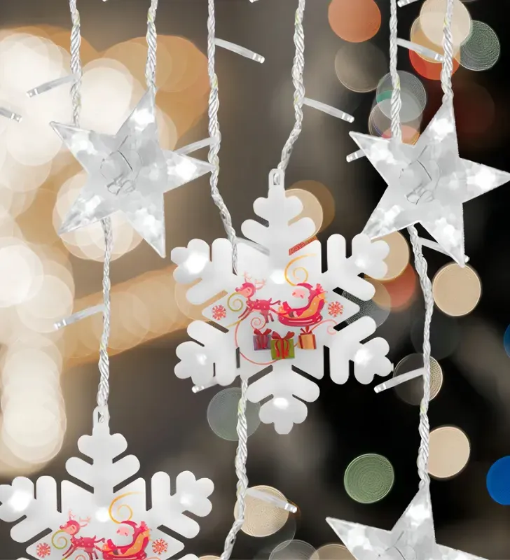 Cortina Navideña Navicolors Cortina LED 100 Focos Luz Blanca Copo de Nieve 3 m