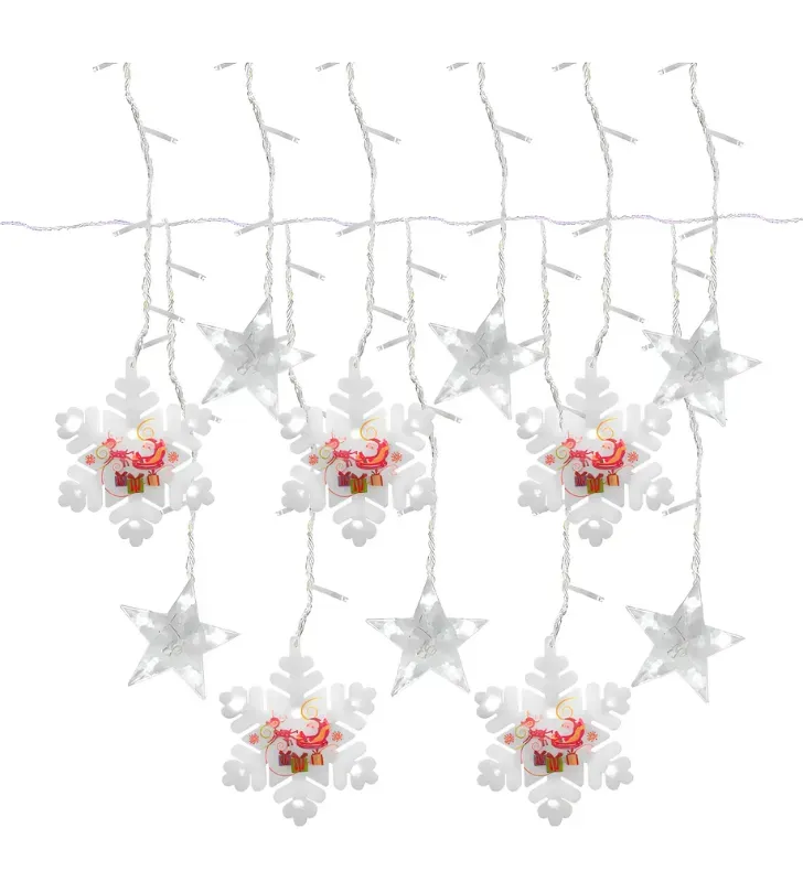 Cortina Navideña Navicolors Cortina LED 100 Focos Luz Blanca Copo de Nieve 3 m