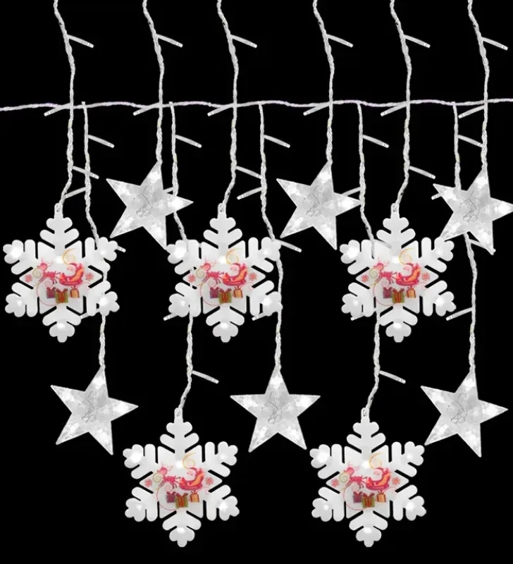 Cortina Navideña Navicolors Cortina LED 100 Focos Luz Blanca Copo de Nieve 3 m