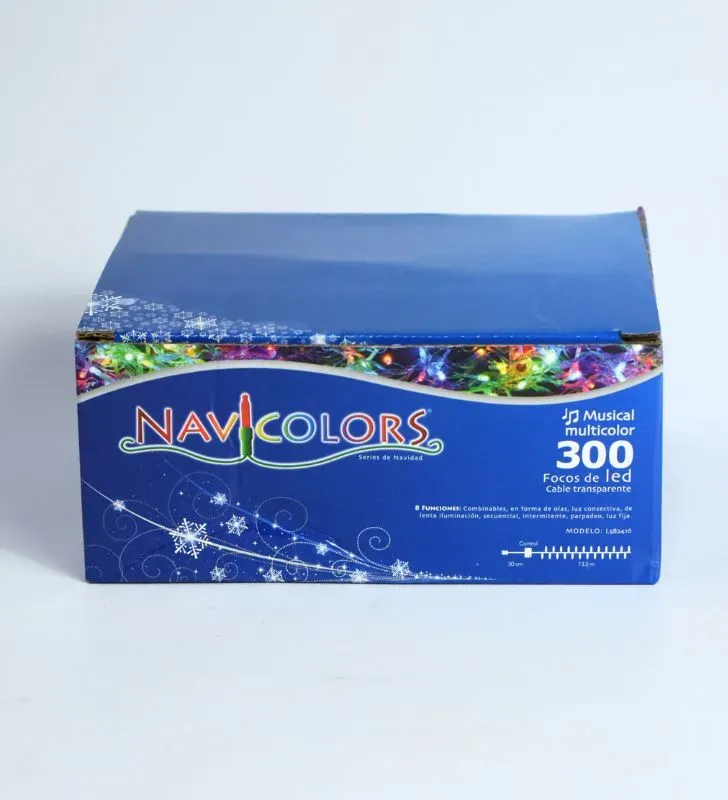 Serie Musical Navicolors L582416 – Serie LED Musical 300 Focos Multicolor Cable Transparente para Navidad