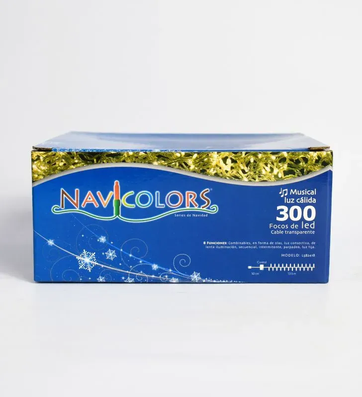 Serie Musical Navicolors L582418 – Serie LED 300 Focos Luz Cálida Musical Cable Transparente para Navidad