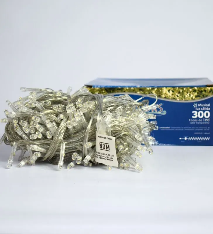 Serie Musical Navicolors L582418 – Serie LED 300 Focos Luz Cálida Musical Cable Transparente para Navidad