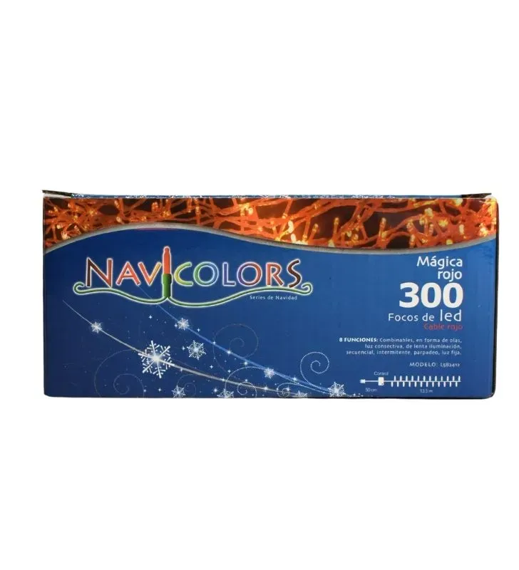 Serie Navideña Navicolors L582412 – Serie LED 300 Focos Luz Roja Cable Rojo para Navidad