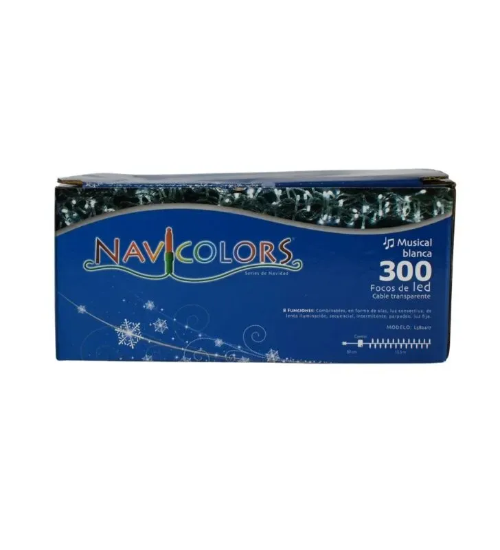 Serie musical Navicolors L582417 – Serie LED 300 Focos Luz Blanca Cable Transparente para Navidad