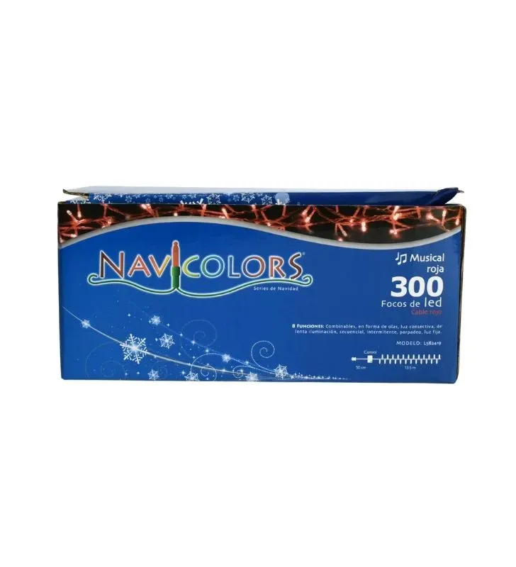 Serie Musical Navideña Navicolors L582419 – Serie LED 300 Focos Luz Roja Cable Rojo Musical para Navidad