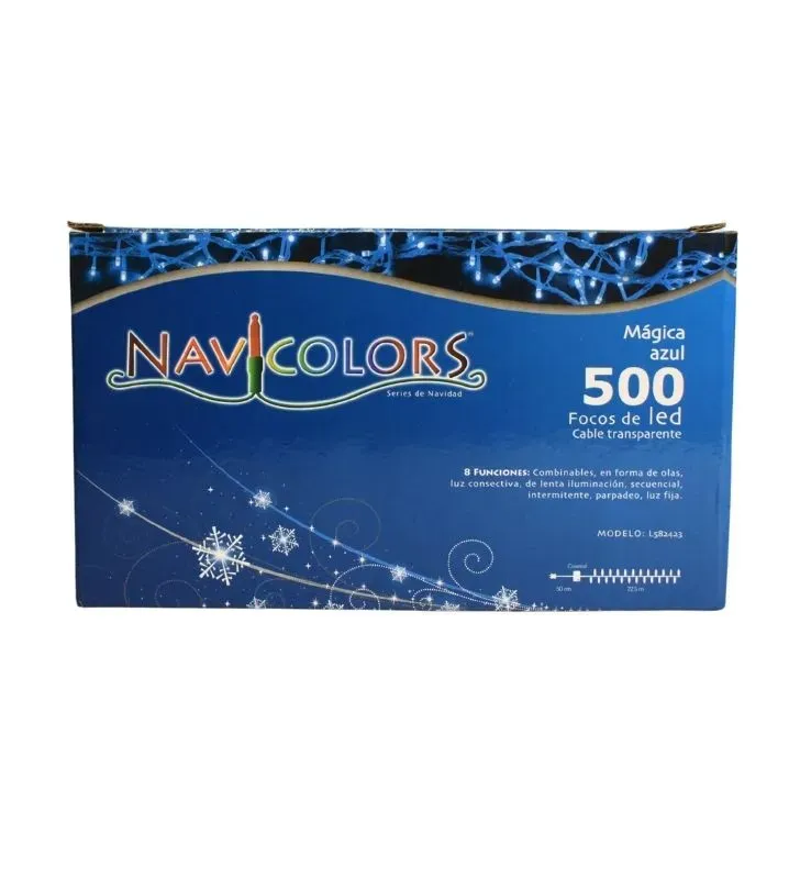 Serie Navideña Azul Navicolors L582423 – Serie LED 500 Focos Luz Azul Cable Transparente para Navidad