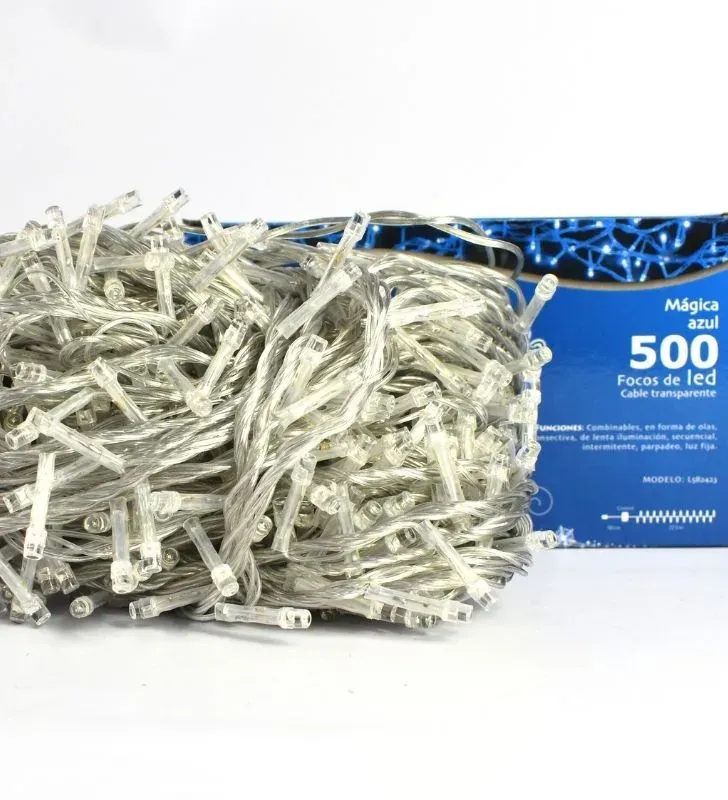 Serie Navideña Azul Navicolors L582423 – Serie LED 500 Focos Luz Azul Cable Transparente para Navidad