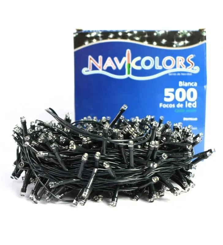 Serie Navideña Navicolors Serie Navideña 500 Luces LED Luz Blanca Cable Verde
