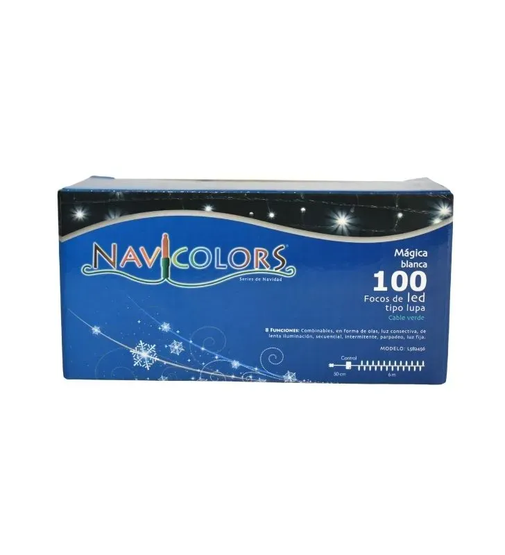 Serie Navideña Navicolors Serie 100 LED Luz Blanca Cable Verde