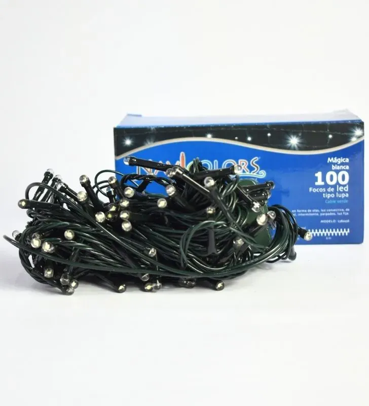 Serie Navideña Navicolors Serie 100 LED Luz Blanca Cable Verde