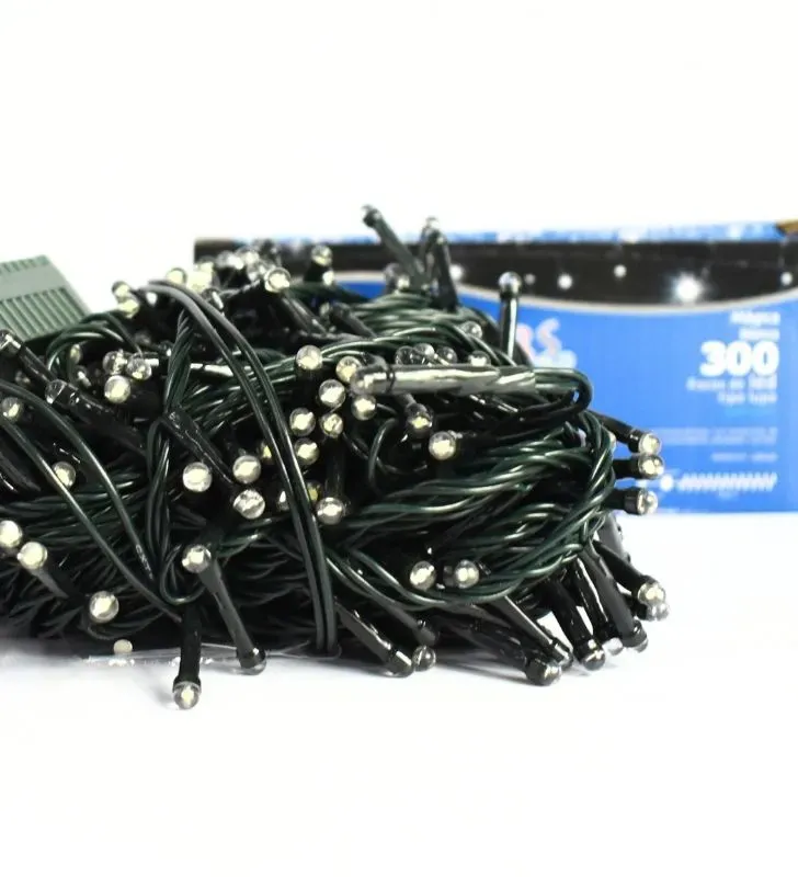 Serie Navideña Navicolors Serie 300 Luces LED Luz Blanca Cable Verde