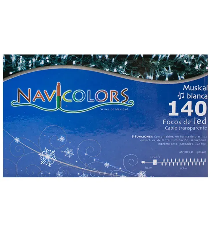 Serie Navideña Musical 140 LED Luz Blanca 6.3 mts – Navicolors