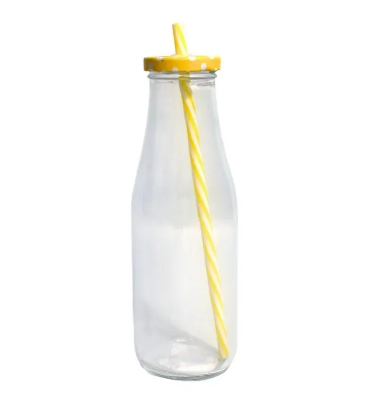 Mason Cristal 480 ml con Popote | Cuisine Spot | Colores: Amarillo, Rojo, Verde, Azul