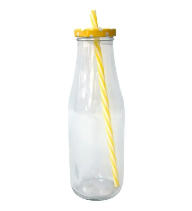 Mason Cristal 480 ml con Popote | Cuisine Spot | Colores: Amarillo, Rojo, Verde, Azul