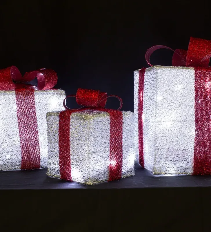 Set Decorativo Navideño 3 Cajas de Regalo con Luces LED