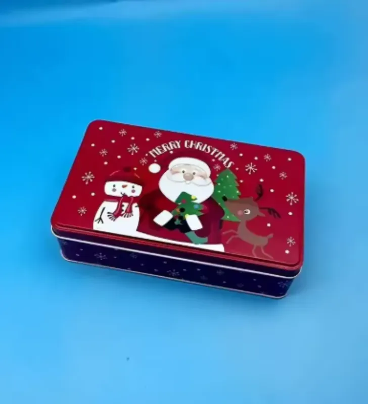 Caja metálica navideña roja 19×11.5×5.3 cm – Diseño festivo