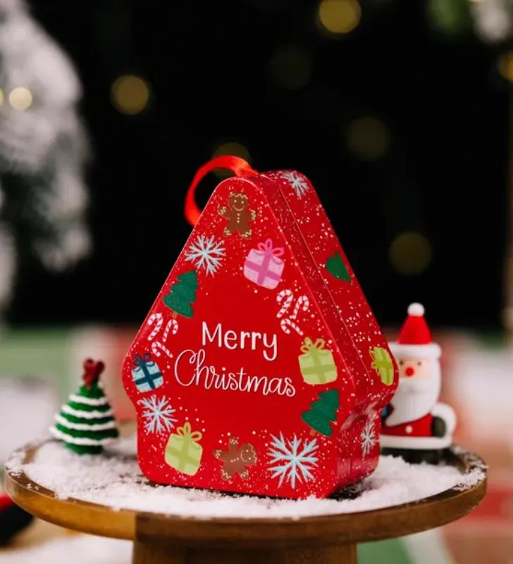 Caja de dulces navideña roja – diseño con dibujos de regalo golosinas pan de jengibre