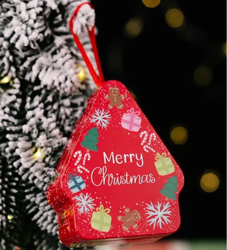 Caja de dulces navideña roja – diseño con dibujos de regalo golosinas pan de jengibre