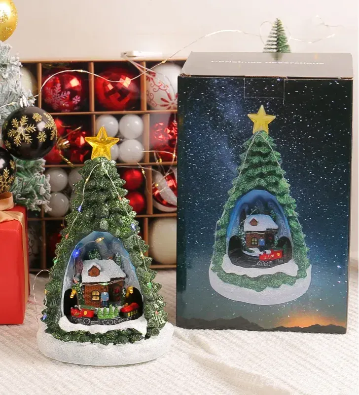 Caja de música navideña “Mini árbol + luz nocturna” – Decoración de Navidad