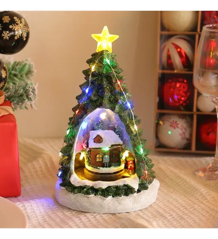 Caja de música navideña “Mini árbol + luz nocturna” – Decoración de Navidad