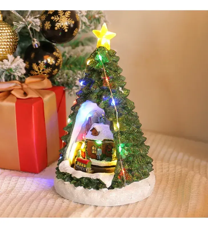 Caja de música navideña “Mini árbol + luz nocturna” – Decoración de Navidad