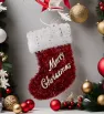 Calcetín navideño glitter “Merry Christmas” – rojo, verde, dorado y plata (~30 cm)